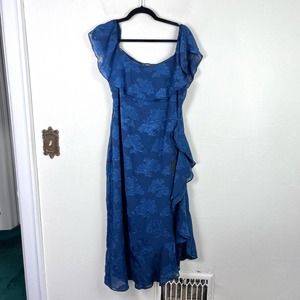 Lulus Navy Blue Floral Ruffle Cap Sleeve Dress XL NEW